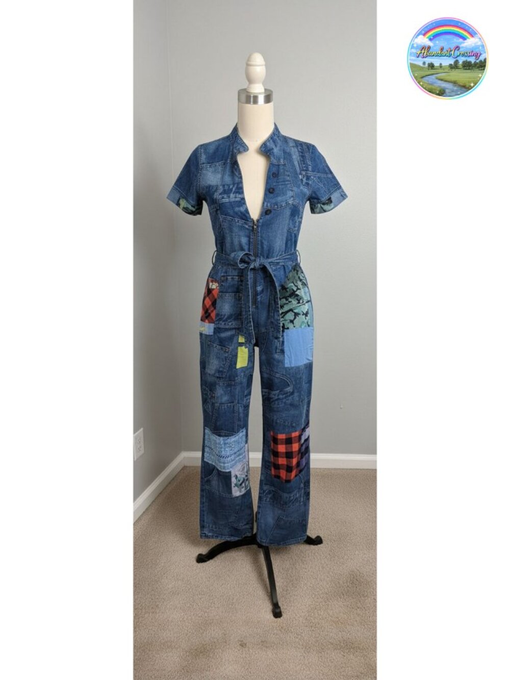 Women's Wide Leg Jumpsuit Collared V-Neck Short Sleeve Belted Romper